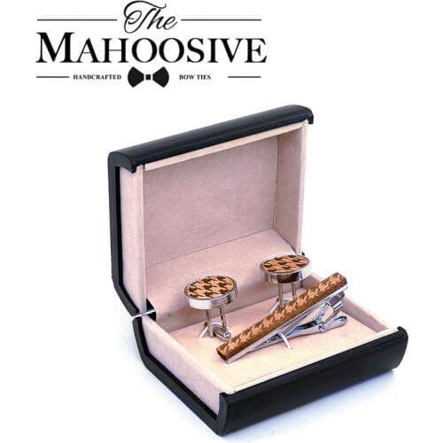 Wood Cufflinks Tie Clips Set French Men Wood Gift Alloy Copper Necktie Bar Groom Wedding Business Party Wooden Neck Tie bar