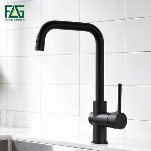 FLG Kitchen Faucet Brass Sink Faucets 360 Rotate Swivel 2 Function Water Outlet Mixer Black Kitchen Tap 1011-33B