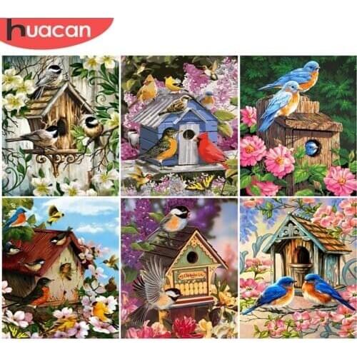 HUACAN DIY Pictures By Number Bird Kits Hand Painted Picture Art Painting By Numbers Flower Drawing On Canvas Gift Home Decor