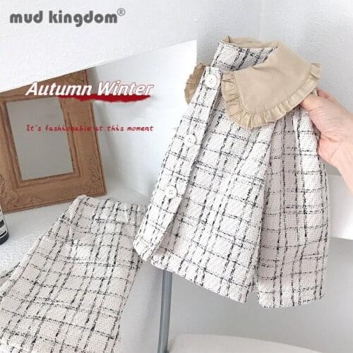 Mudkingdom Girl Plaid Set Casual Turn-down Collar Button Long Sleeve Outerwear Elastic Waist Shorts Sets Toddler Autumn Outfits