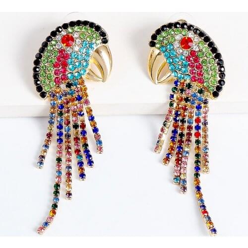 Colorful Crystal Birds Fringed Earrings Parrot Earings Bohemia Animal Drop Dangle Cute Earrings for Women Wedding Jewelry Gift