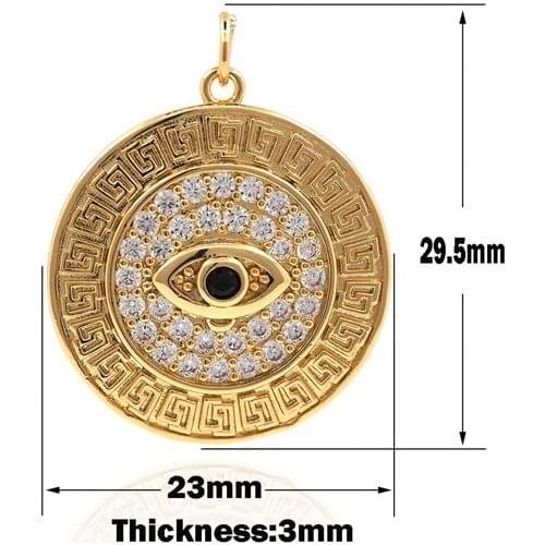 Cubic Zirconia Round Gold Coin Pendant Evil Eye Necklace Lucky Eye Pendant Eye Charm DIY Jewelry Components 29.5×23×3mm