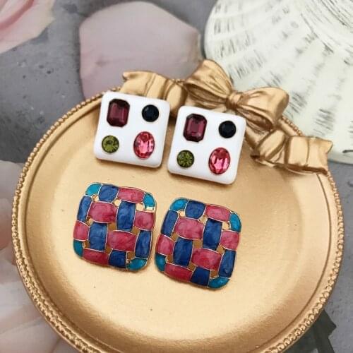 Square Oil Painting Vintage Earrings Colorful Wedding Party Gifts For Women Girls