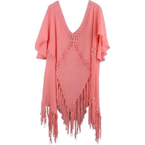 Summer Irregular Bikini Cover Up V Neck Loose Hollow Out Swimwear Cover Up for Vacation Boho Covers