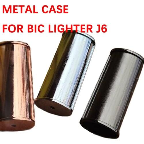 3 Color Zinc Alloy Metal Case Shell For Bic Lighter J6 J3 With Line On Side Can Covered With Decorative Leather