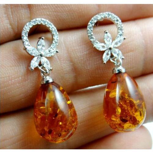 Mode Precious Modernistische Multicolor Tear Drop gouden honing geperst ambers pendant Oorbel vrouwen Bruiloft Sieraden A38