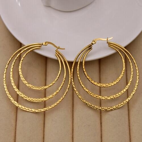 Trendy Earrings for Womens earring Gold Plated Round Gold Earring 3 Circles hoop Earrings Wedding Jewelry Gift Accessories