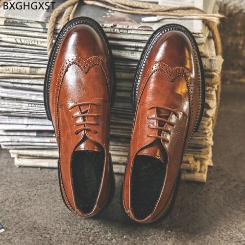 Black Brogue Men Dress Shoes Leather Casual Business Shoes Men Brown Oxford Party Shoes for Men 2021 Chaussure Zapatos De Hombre