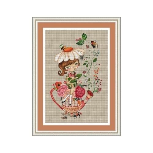 Top MM Gold Collection Counted Cross Stitch Kit Cross stitch RS cotton with cross stitch Happy Girls Series - Teapot Girls