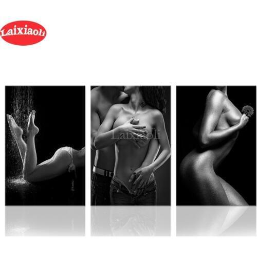 Bedroom Sexy Nude Couples picture of rhinestones Painting diamond embroidery kits 3 pcs diamond painting round square mosaic