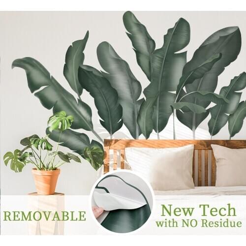 Banana Leaf Flowers And Leaves Wall Stickers Living Room Bedroom Decoration Corridor Large Stickers Self-Adhesive Wallpaper