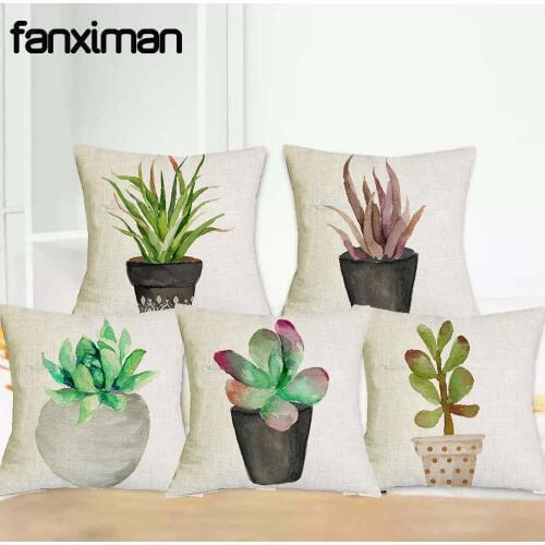 Green Plant Cushion Cover Tropic Cactus Pteridophyte Throw Pillow Cover Decorative Pillows Flower Cushion Cover for Sofa Car