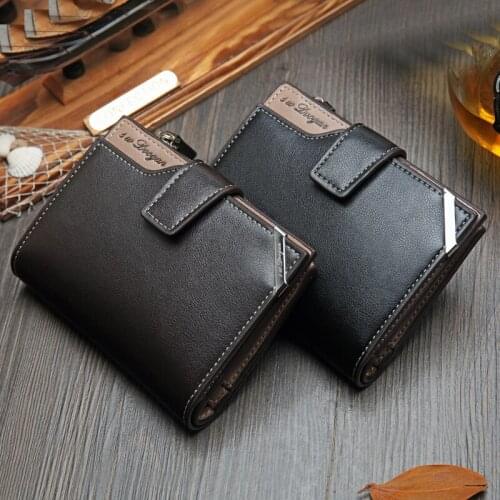New Style Casual Mens Wallet Short Vertical Locomotive British Casual Multi-function Card Holder Zipper Buckle Two Fold Wallet