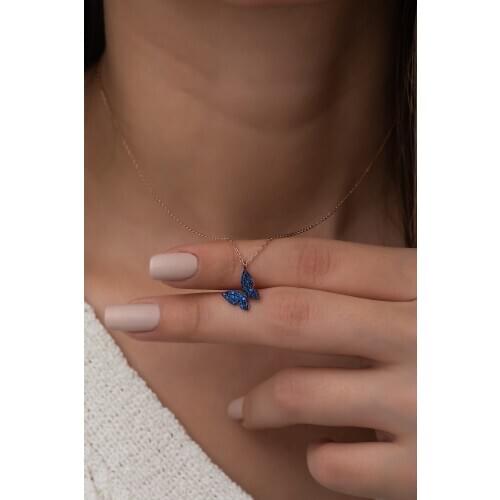 925 sterling Tiny Blue Butterfly Necklace Female Silver Necklace Elegant Design Pleasing Appearance Quality Wink Attractive Handy Trend Necklace 2021 new