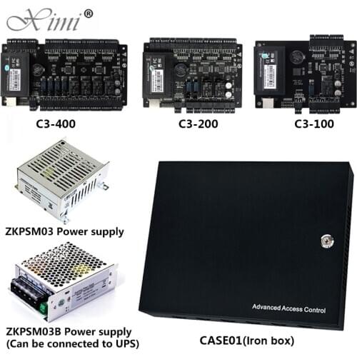 ZK 4 Doors Access Control System Access Control Panel With TCP/IP C3-400 Four Doors Access Control Board With Power Supply Box