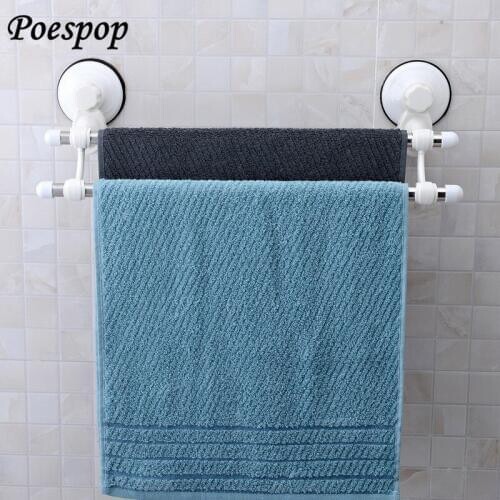 POSEPOP 40CM Stainless Steel Suction Cup Bathroom Towel Bars Rack Shelf Towel Holder Hook Bathroom Tools Wall Mount Towel Bars