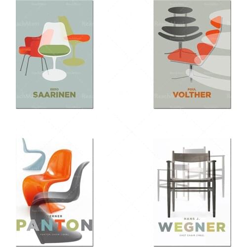 Verner Panton poster, Eero Saarinen mid-century modern chair prints, chair art prints, Scandinavian furniture art gifts, for int
