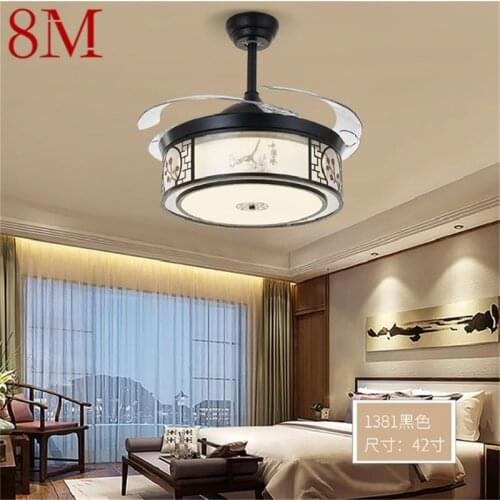 8M Ceiling Fan Light Invisible Lamp With Remote Control Modern Black Elegance For Home Bedroom
