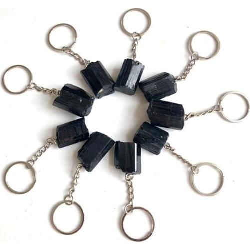 Natural healing crystals home decoration black tourmaline keychain for sale