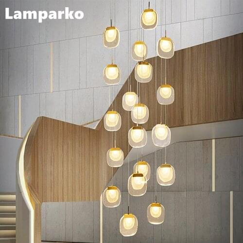 Contemporary Clear Square Crystal Chandelier Lighting LED Modern Brass Pendant Lamp Indoor Decorative Light Fixture Stairs Loft