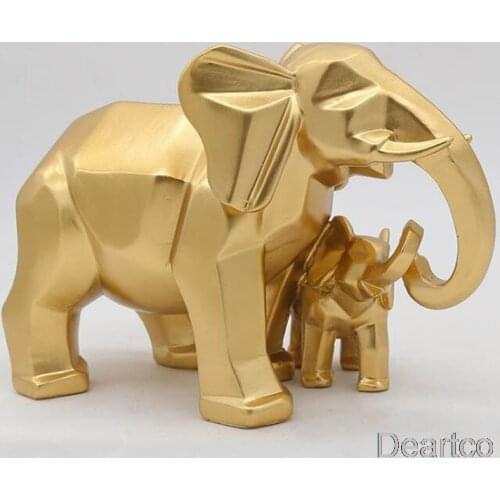 Elephant Resin Home Decoration Accessories Crafts Gold Modern Geometric for Sculpture Statue Ornaments Mother and Child Animal