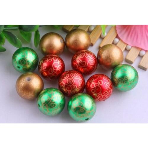 Mixed 20mm100pcs Wholesale acrylic Christmas decoration Imitation pearl printing swirl gumball beads for kids necklaces making