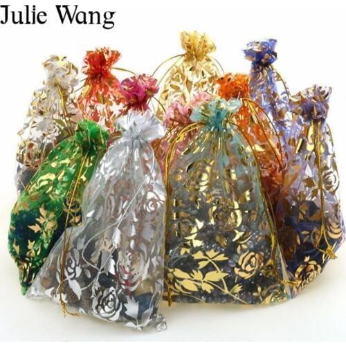 Julie Wang 20PCS High Quality Colorful Chiffon Jewelry Organza Packaging Bag New Year Birthday Christmas Wedding Party Gif Bag