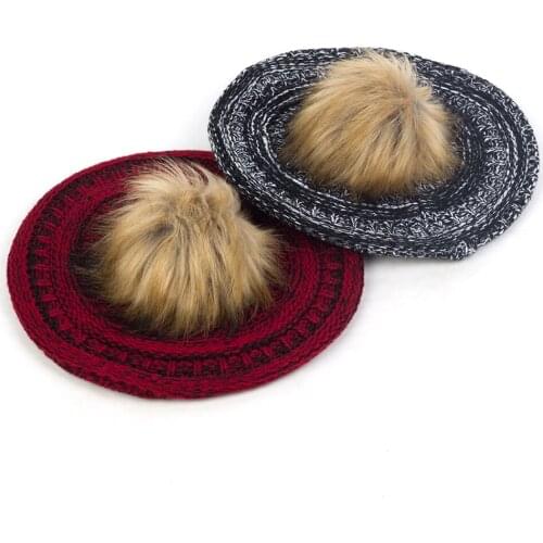 Women French Artist Berets With Faux Fur Pom Pom Retro Casual Winter Hats For Female Ladies Color Mixing Elastic Hat Girls Caps