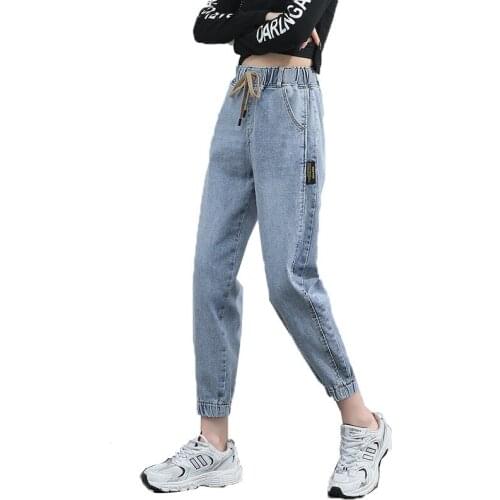 Elastic Waist Jean Femme Summer 2021 Spring Plus Size High Waist Jeans Woman Autumn Lady Denim Trousers Female Harlan Pants 189