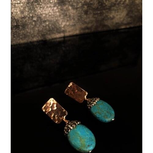 Dr Stone Natural Stone Women 'S Turquoise Stone Rose Gold Plated Earrings RYL9 439800171