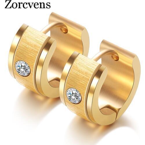 ZORCVENS 2020 New Punk Gold Color 316L Stainless Steel CZ Stone Hoop Earrings for Women Gifts Wholesale