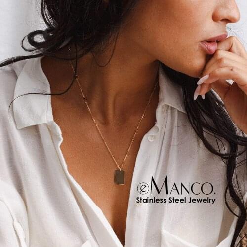 EManco Personality Stainless Gold Rectangular pendan Women Choker Necklaces Pendants Chain Jewelry Gift for Friend