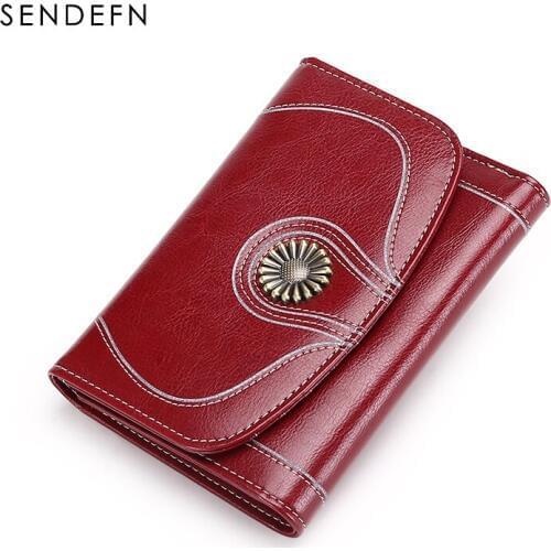 SENDEFN Split Leather Women Wallet Lady Short Purse Female Vintage Wallets 2020 New Purses Womans Coin Purse