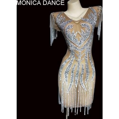 Women Sexy Sparkly Rhinestones Mesh Transparent Short Dress Wedding Birthday Party Evening Nightclub Outfit Singer Stage Dress