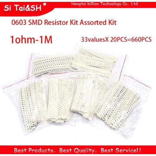 0603 SMD Resistor Kit Assorted Kit 1ohm-1M ohm 1% 33valuesX 20PCS=660PCS Sample Kit