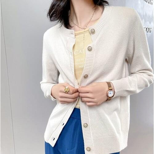 100% Wool Knit Sweater Women Autumn 2021 Female Casual Long Sleeve Button Cardigan Knitted Sweaters Coat Femme Warm Clothes