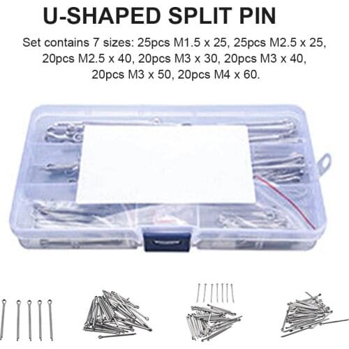 150pcs Automotive Straight M1.5 .5 U Shape Split Pin Fasteners Fitting Clip Car Cotter Pin Stainless Steel with Box Repair