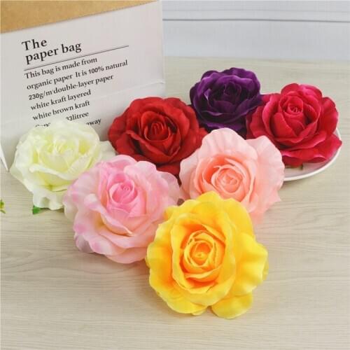 2PCS 13CM 7Colors Artificial Silk Rose Flower Heads For DIY Decorative Accessory Wedding Wall Arch Party Headware Hat Flower