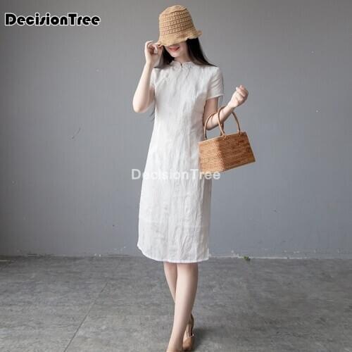 2021 modern linen cotton qipao chinese traditional dress cheongsam qipao vestido elegant party dance costume oriental dress