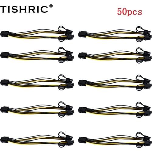 50pcs TISHRIC 6 Pin to Dual 6+2 8Pin Cable Adapter Power Supply Splitter PCI Express PCIE Riser For Mining Graphic Video Card