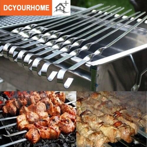 6pcs/set 45CM BBQ Barbecue Cooking Iron Grilling Kabob Kebab Flat Skewers Needle stainless steel