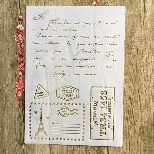 A4 29 * 21cm letter Iron tower DIY Stencils Wall Painting Scrapbook Coloring Embossing Album Decorative Paper Card Template