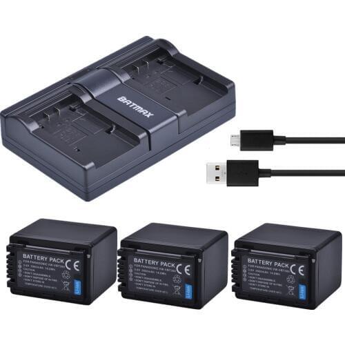 Batmax 3PCS VW-VBT380 VBT380 VW-VBT190 Battery+USB Dual Charger For Panasonic HC-V800GK HC-V110,HC-V130,HC-V160,HC-V180,HC-V201