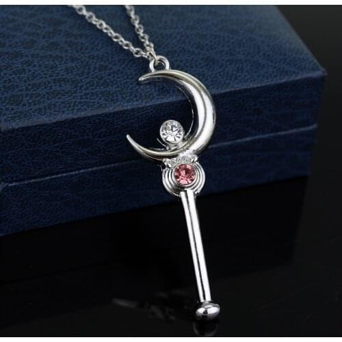 Anime Cartoon Necklace Star Moon Stick With Crystal Pendant Necklace Cosplay Christmas girl nice gift