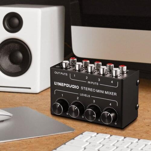 Audio Mix Mini Portable 4 Channel Professional Passive Mixer Mixing Console with Volume Control for Live Studios Audio Recording