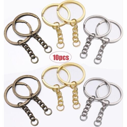 10/5Pcs Key Chains with Split Ring Antique Bronze Plated Silver Gold Gold 30mm Long Split Keyrings Keychain for Pendant Charms