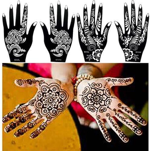 1 Pair Black Henna Mehndi Flower Waterproof Tattoo Sexy Women Girl Body Hands Art Temporary Tattoo Paint Design Sticker Stencils