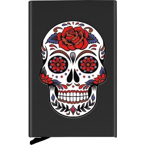 Black Metal Case Skeleton Skull Printing Credit Card Holder Men Slim Anti Protect Travel ID Cardholder Women Rfid Wallet