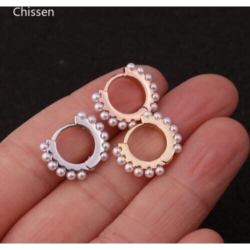 Chissen New 1pc Faux Pearl Hoop Cartilage Earring Hoop Earring Helix Tragus Daith Conch Rook Snug Ear Piercing Stud Jewelry