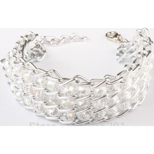 Men and Women Suitable for Matching White Crystal Glass Three Rows Beads Bracelet Bangle 7.5"L--9"L 1PCS